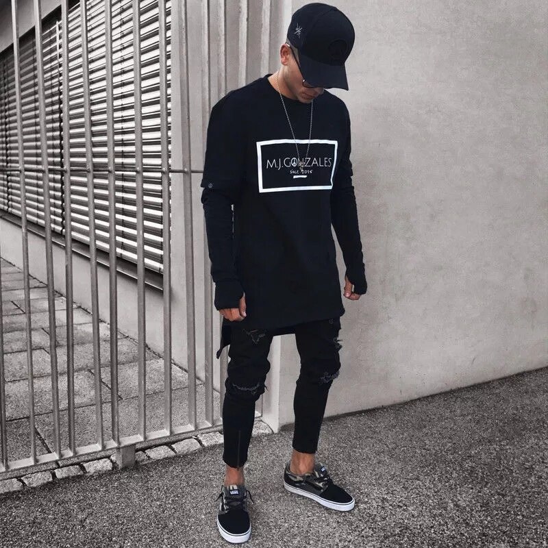 Heren Jeans Cool Brand Black Ripped Ripped Stretch Jeans Slim Fit Hop Broek Met Gaten Voor Mannen
