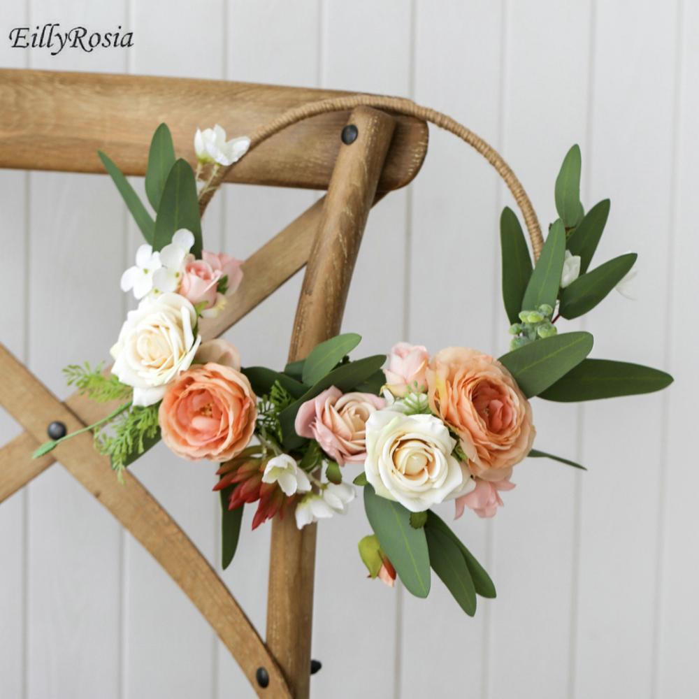 EillyRosia Kreis Rould Braut Strauß Hochzeit Kranz Blume Brautjungfern Halten Blumen Mädchen Künstliche Orange Tür Dekoration