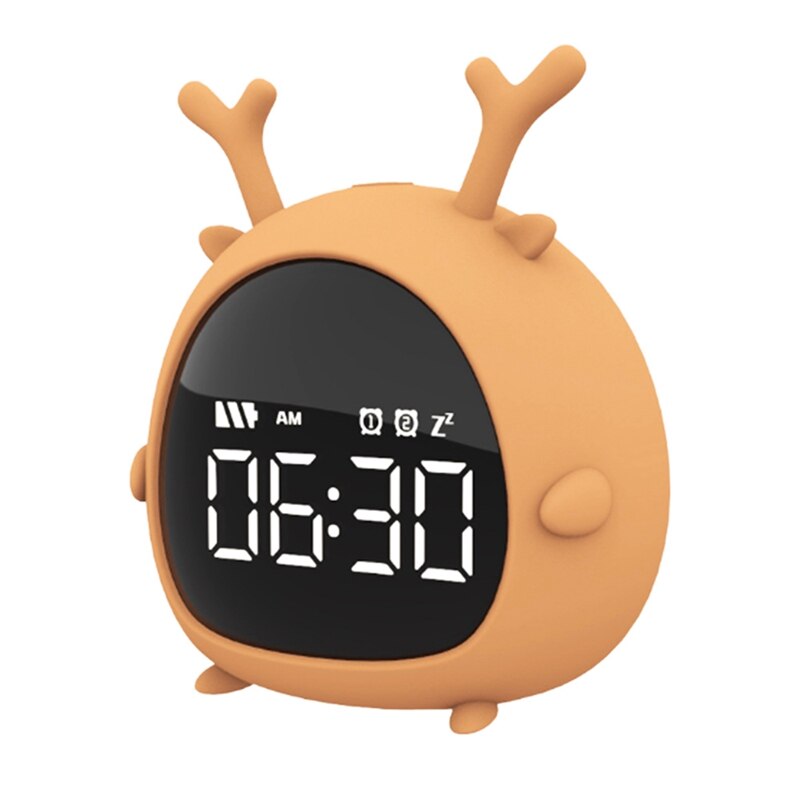 Cartoon Deer Music Alarm Clock Wake Up Light Mini USB Charge Bedroom Smart Night Light Alarm Clock