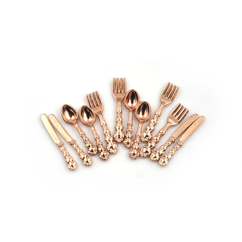 1:12 ini Jahrgang Puppenhaus Miniaturen Geschirr Besteck Gold Silber Messer Gabel Löffel freundlicher Spielzeug Puppe Haus Dekor