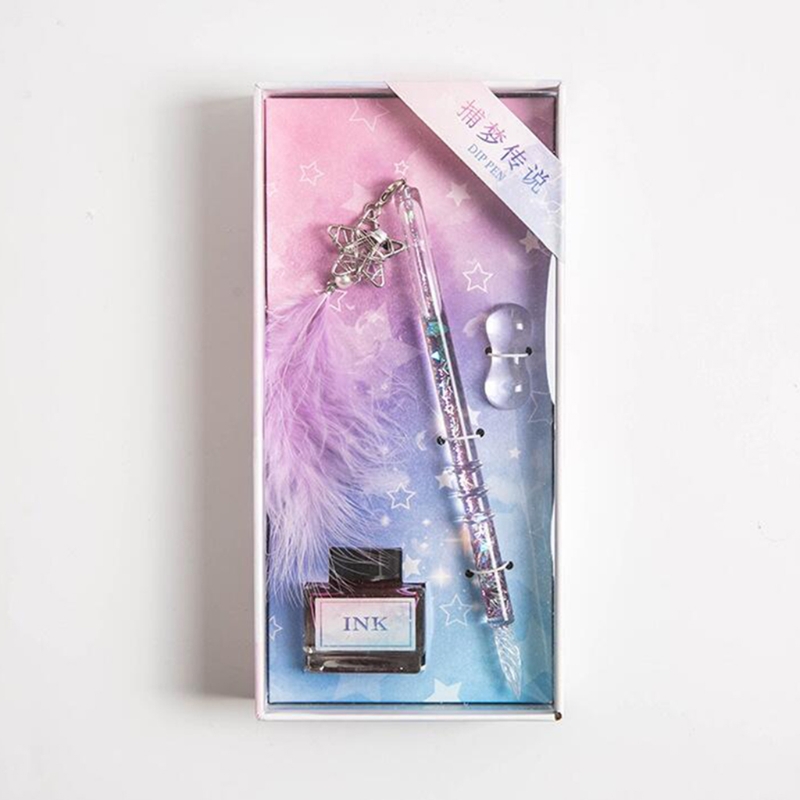 Glass Dip Pen Fountain Pen Exquiste Crystal Style Ink Pens Kit with 15ml Ink Bottle for Women Men Birthday Stationery