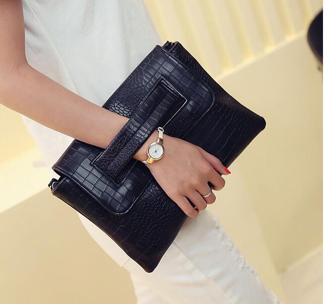 ANAWISHARE Vrouwen Lederen Handtassen Dag Koppelingen Alligator Krokodil Crossbody Messenger Bag Dames Envelop Avondfeest Zak: Women Clutches Black