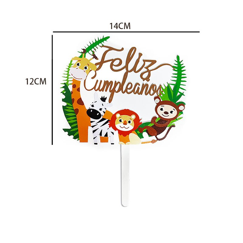 Cute Cartoon Animal Cake Topper Lion panda elephant jungle Cupcake Topper For Festive Farm Birthday Party Dessert Decor: feli cumpleano