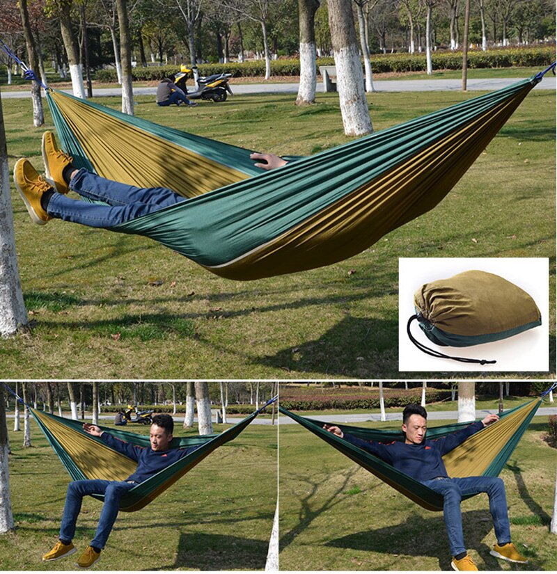 Camp Bed Hangmat Draagbare Lichtgewicht Parachute Hangmat Air Bed Voor Backpacken Reizen Strand Achtertuin Patio Wandelen Opknoping Bed: Green Gold