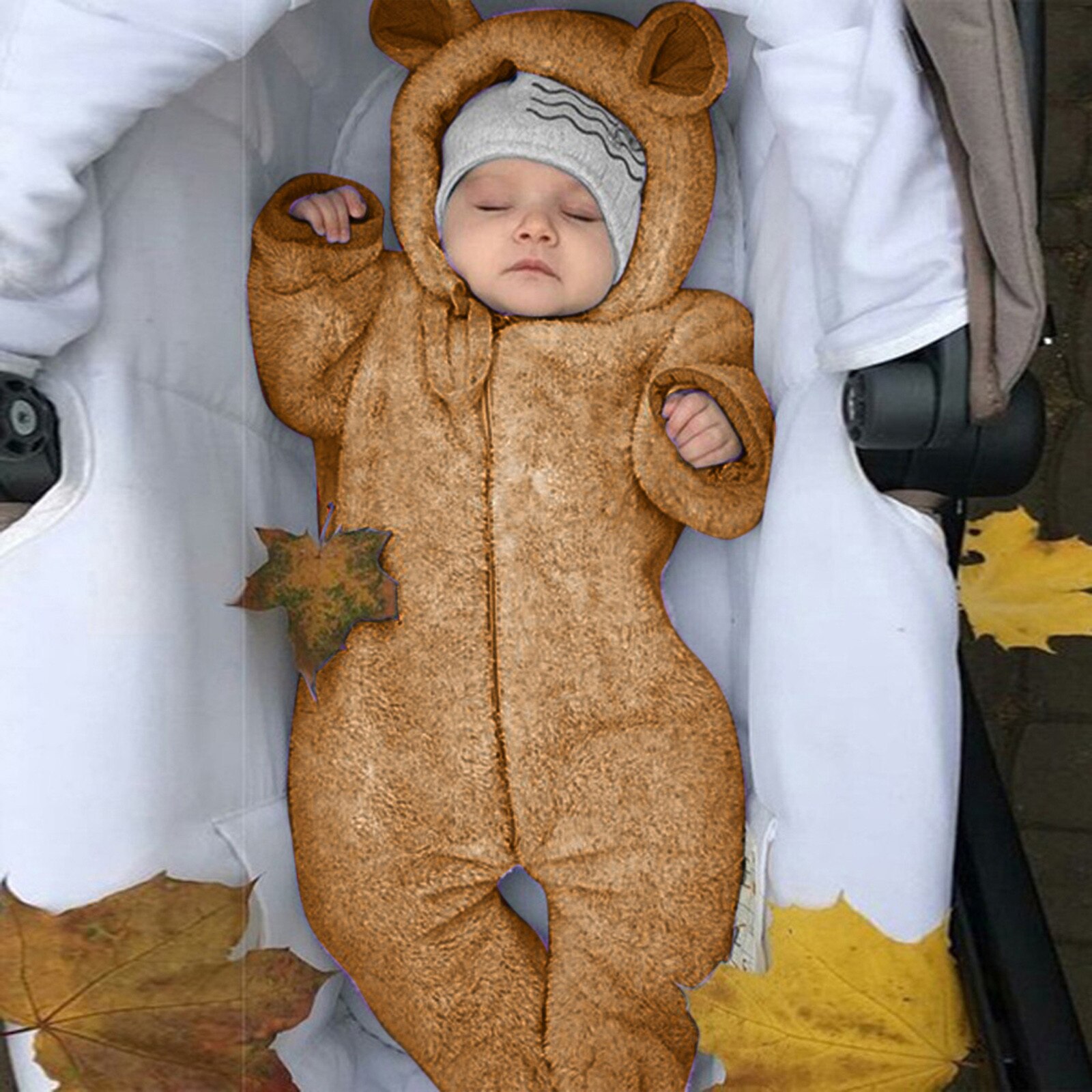 ARLONEET Pagliaccetto Del Bambino di Autunno Infantile di Inverno Del Bambino Dei Ragazzi Delle Ragazze Della Chiusura Lampo Del Fumetto Orecchio Felpa Con Cappuccio Vestiti Del Pagliaccetto Della Tuta Body E Pagliaccetti de Cappotto Del Bambino: Brown / 6-12 Months