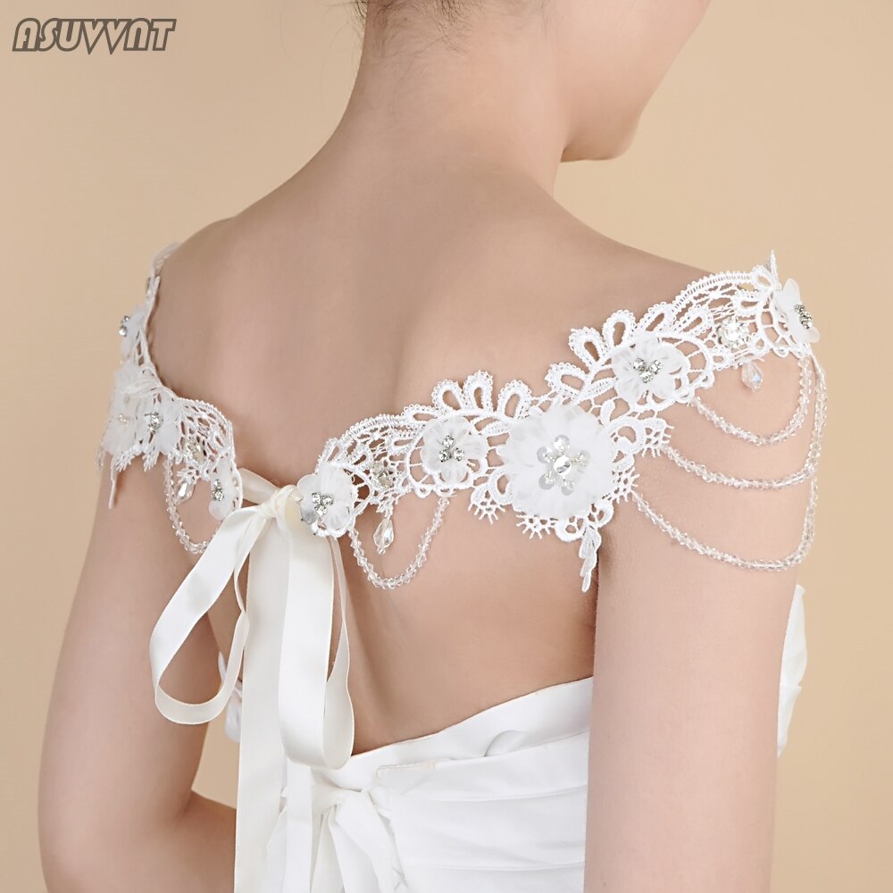 Luxus Kristall Set Kette Schulter Hochzeit Kleid Zubehör Braut Hochzeit Blume Strass Appliques Spitze Schal Für Dame Mädchen