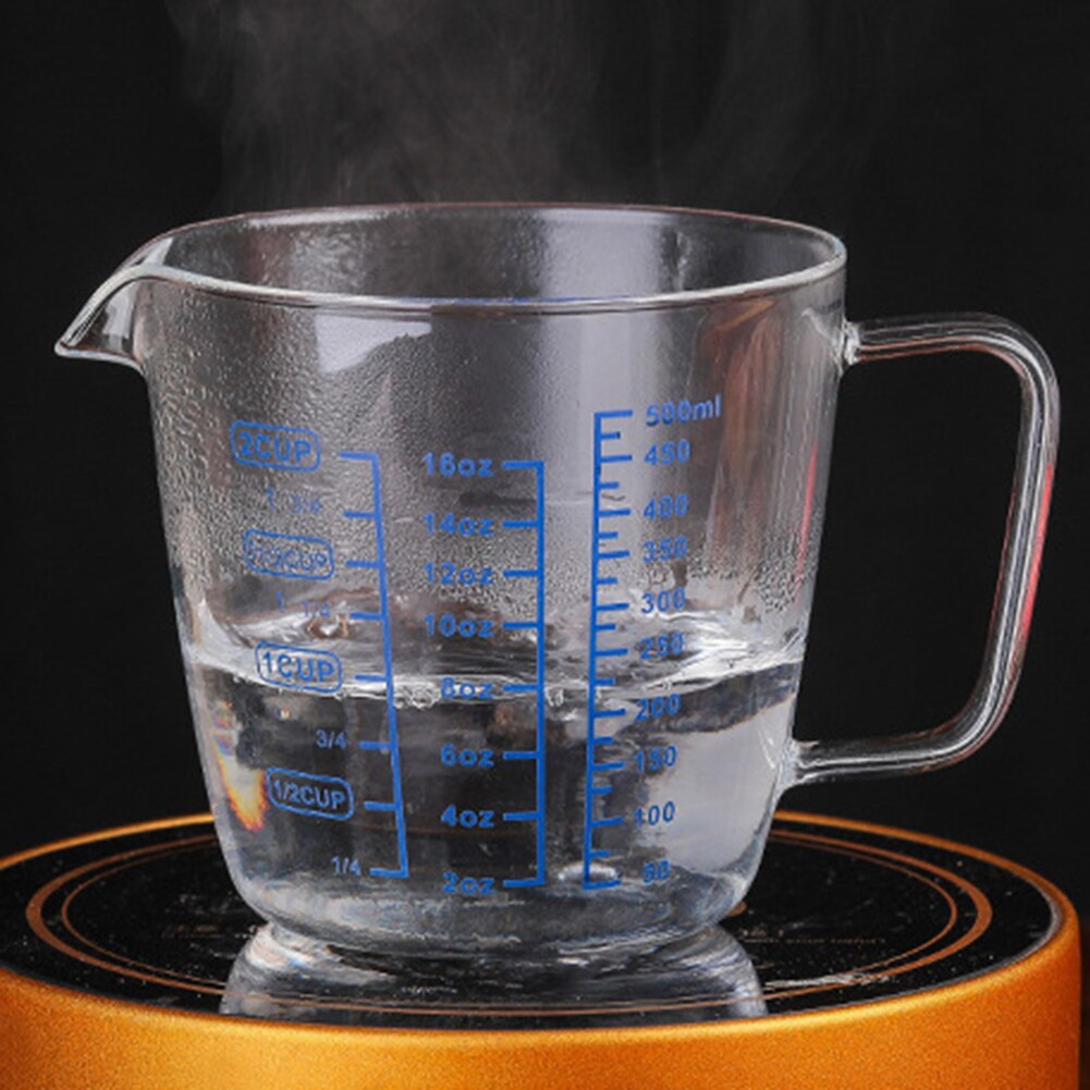 Taza transparente de vidrio resistente al calor, vaso medidor de 250ml/500ml, para leche, agua, café, Espresso, herramienta de microondas