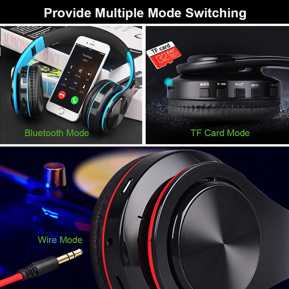 TOMKAS Bluetooth écouteur casque sans fil stéréo écouteurs pliable casques écouteurs réglables avec micro/carte TF pour ordinateur