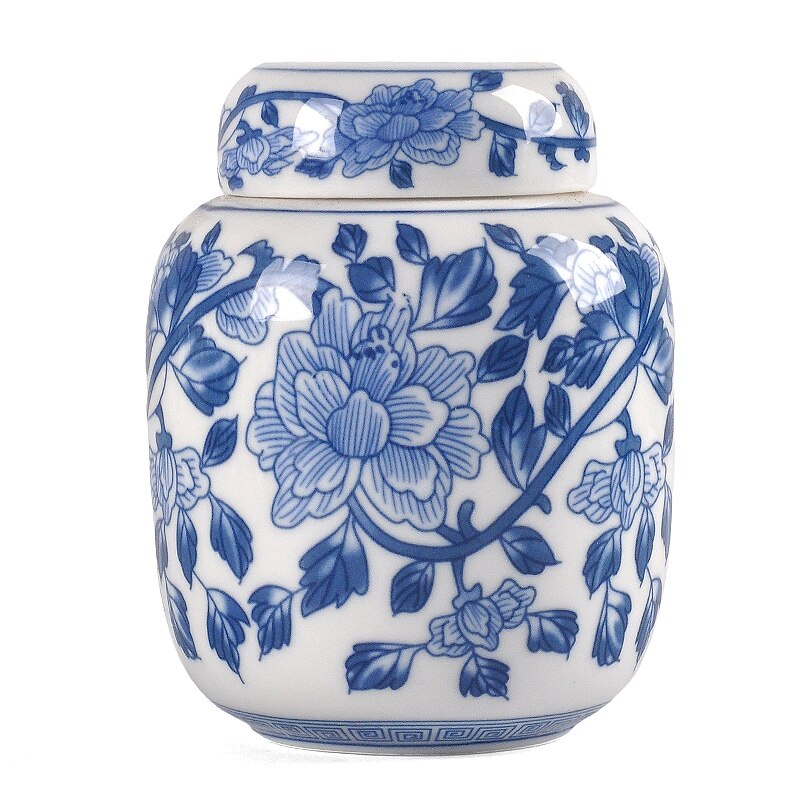 Ceramic Tea Caddy Household Blue and White Porcelain Small Tea Caddy Kitchen Condiment Storage Tank Home Desktop Decoration
