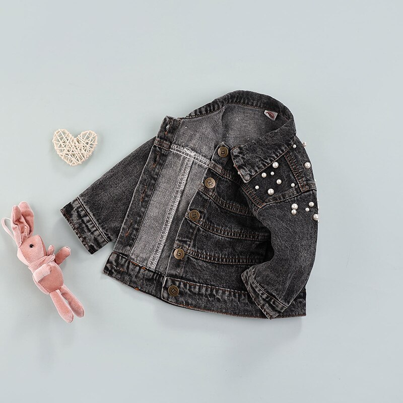 Ma &amp; Baby 6M-4Y Peuter Baby Kid Meisje Denim Jassen Jeans Parel Jassen Herfst Lente Mode Meisjes Kostuums Tops