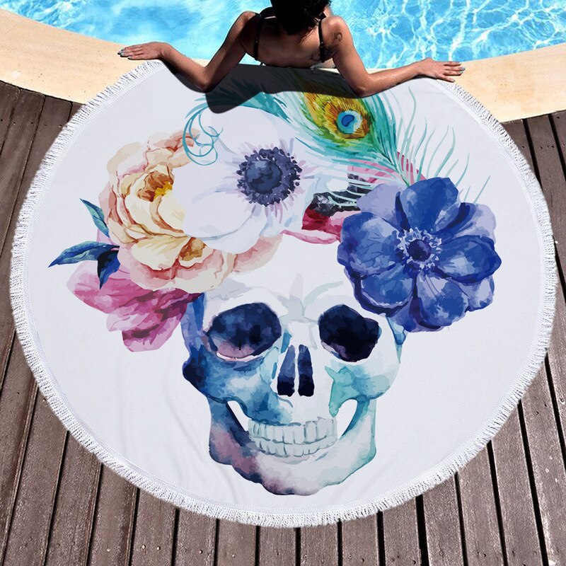 Grote Ronde Sandbeach Handdoeken Gedrukt Schedel Strandlaken Microfiber Stof Badkamer Bad Buiten Zwemmen Handdoeken Wandelen Serviette