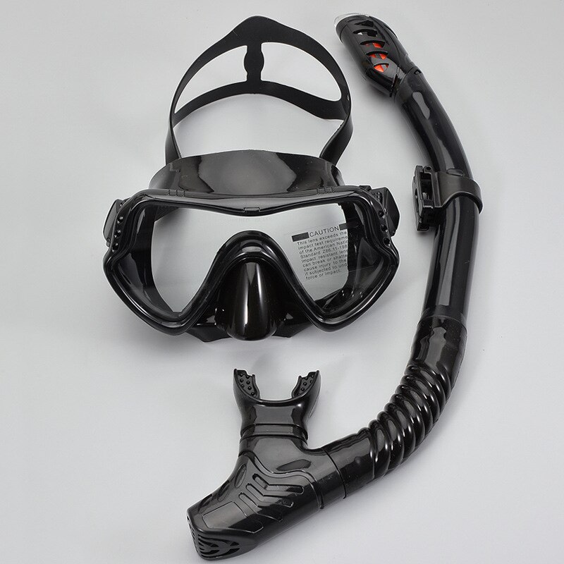 Diviing Bril Snorkel Set Grote Frame Dive Goggles Snorkelen Silicone Anti-Fog Ademen Tubemask Volwassen Zwemmen Masker Unisex /40: All black