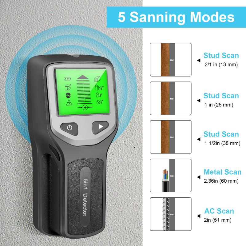 5 IN 1 Digital Metal Detector Profession Wall Scanner Conceal Wiring Detectors AC Wood Wall Stud Finder Wall Cable Search Tester