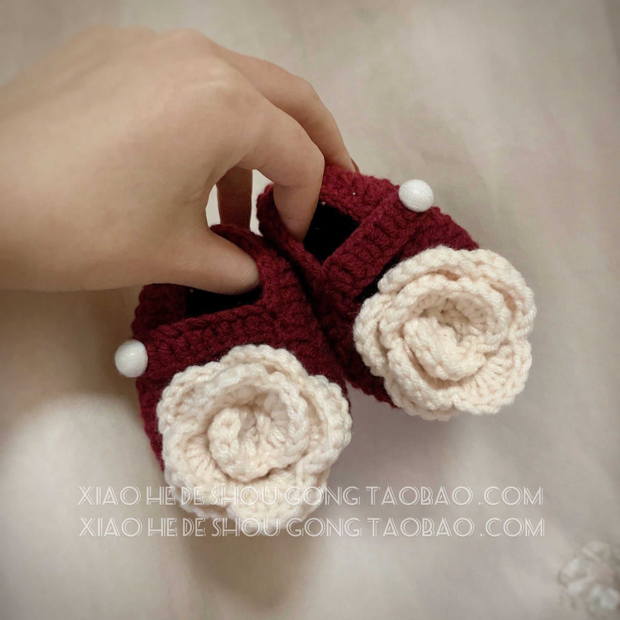 Hand-Woven Wool Baby Shoes Toddler Hundred Days Banquet Full Moon Crocheted Camellia Small Fragrance Baby Shoes 0-June