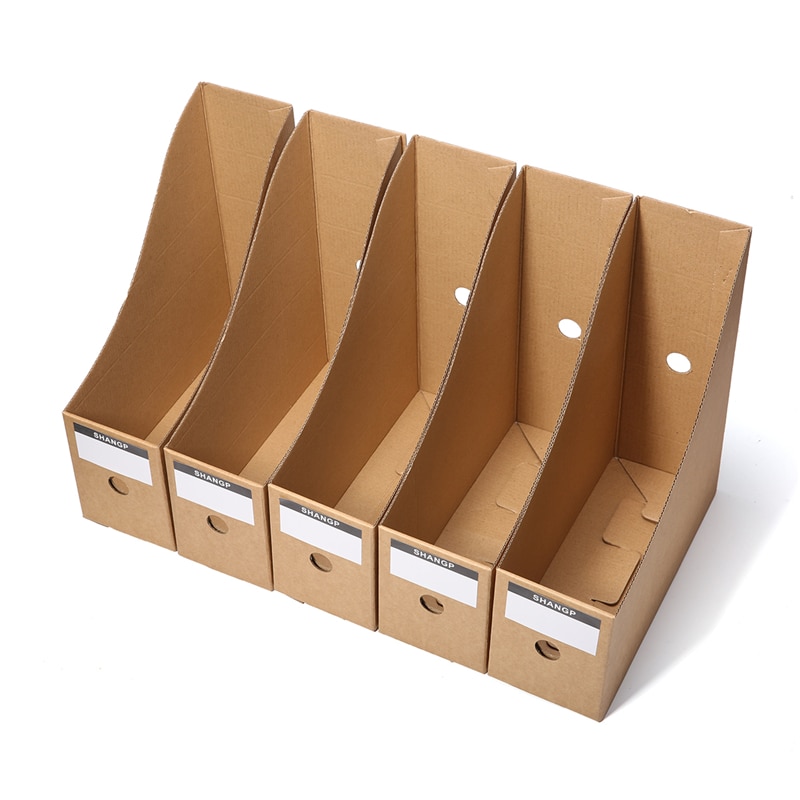 5pcs Kraft Paper Table Storage Box Folder Book Frame File Storage Box for Home Office Study Desktop Books Documents Organizer