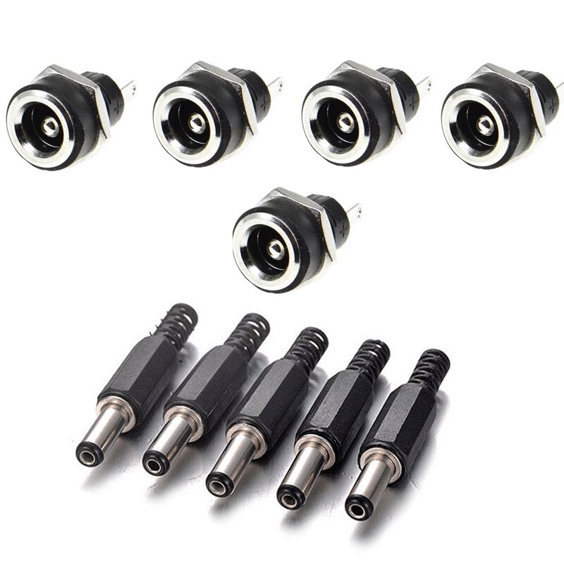 10PCS DC Power Connector pin 2.1x5.5mm Female Plug Jack + Male Plug Jack Socket Adapter PCB Mount DIY Adapter Connector 5.5x2.1: Male5 Female5 type1