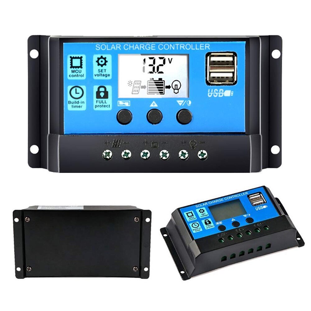 10A/20A Auto Solar Charge Controller PWM Controllers LCD Dual USB 5V Output Solar Panel PV Regulator