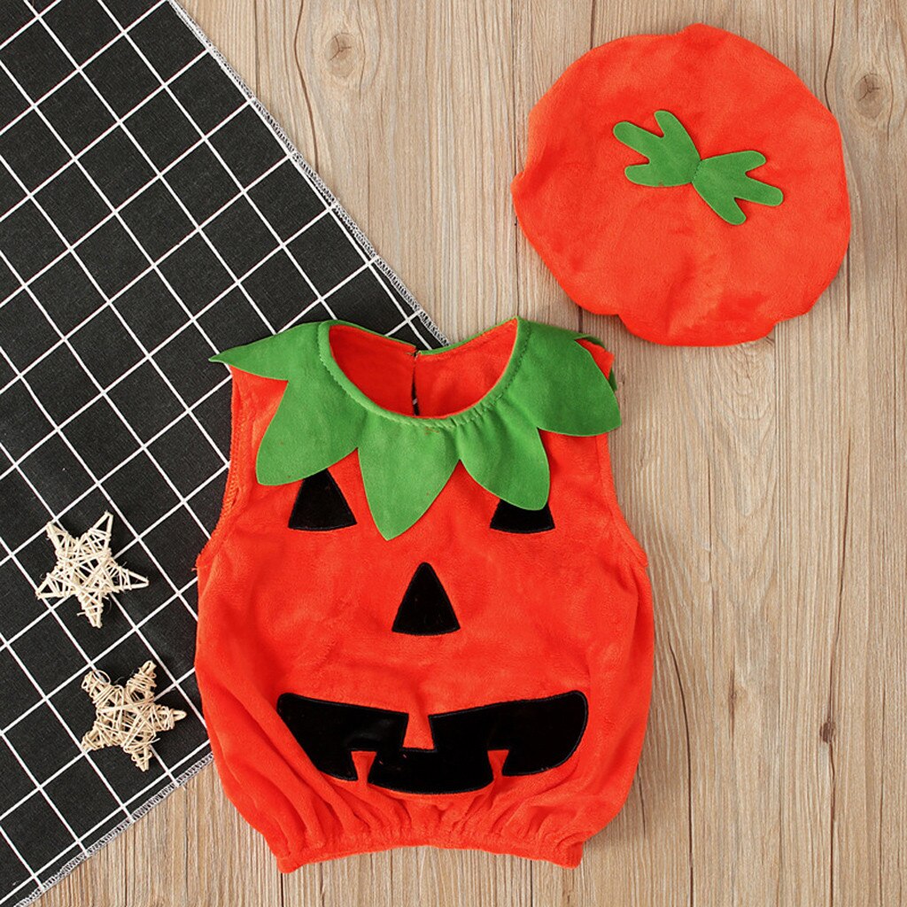 Enfant en bas âge Bébé Garçon Fille Citrouille Gilet Hauts Chapeau Halloween Costume Ensemble Spectacle Cool Детская Одежда #50