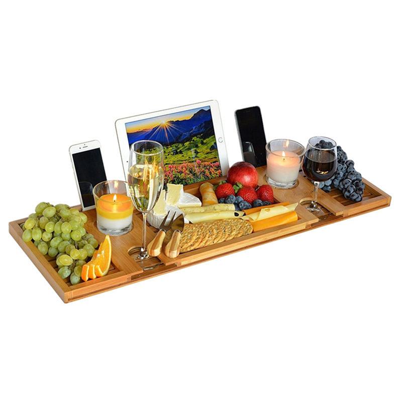Bath Bridge Bamboo Storage Rack Shelf Tablet Holder Bathtub Serving Tray