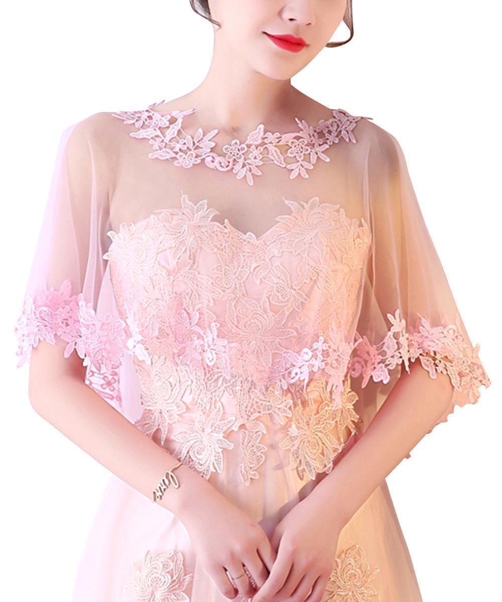 Multi-color Lace Bolero Wraps Women Bridal Cape Lace Female Shawl Evening Party Capes Short Bridal Wrap Wedding Accessories: light pink