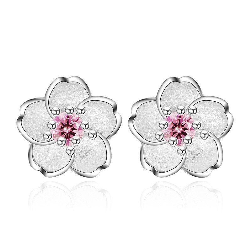 Cherry Bloesems Bloem Kristallen Oorbellen Voor Vrouwen Zilver Kleur Daisy Oorstekers Sieraden Kerstdag