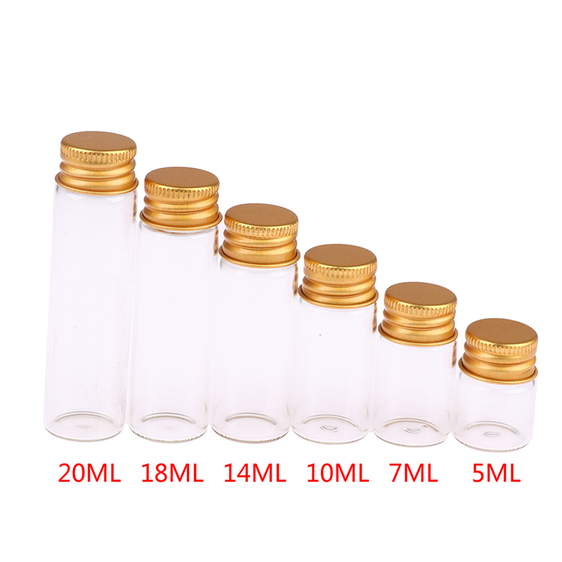 10 stk 5ml/7ml/10ml/14ml/18ml/20ml glassflasker med aluminiumslokk små miniglass 6 størrelser u-plukke