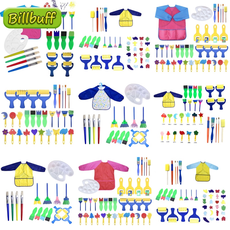 DIY Children Painting Foam Sponge Brush Apron Moulds Tools Kit Kids Early Art Education Learning Drawing Graffito Tools