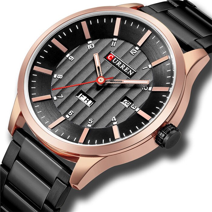 Horloges Mode Roestvrij Stalen Band Heren Horloges Klassieke Zakelijke Quartz Horloge Voor Mannen Man Klok Met Kalender: rose black