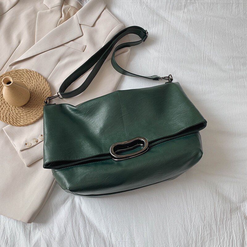 Grand sac à main Vintage pour femmes, fourre-tout en cuir PU de bonne , sacoche à épaule de styliste,: Green Color
