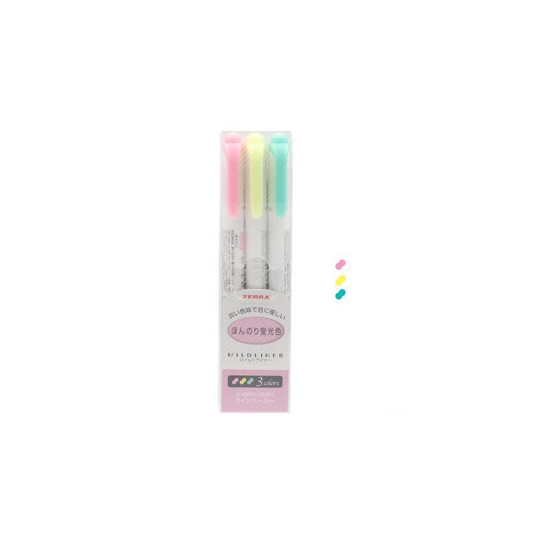 Original zebra mildliner highlighter dobbelt liner highlighter maker pen japansk mild liner highlighter pen: 3 stk fluoriserende farve