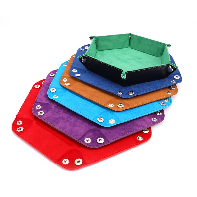 PU Leather Folding Hexagon Square Tray Dice Game Foldable Dice Tray Box 6 Colors