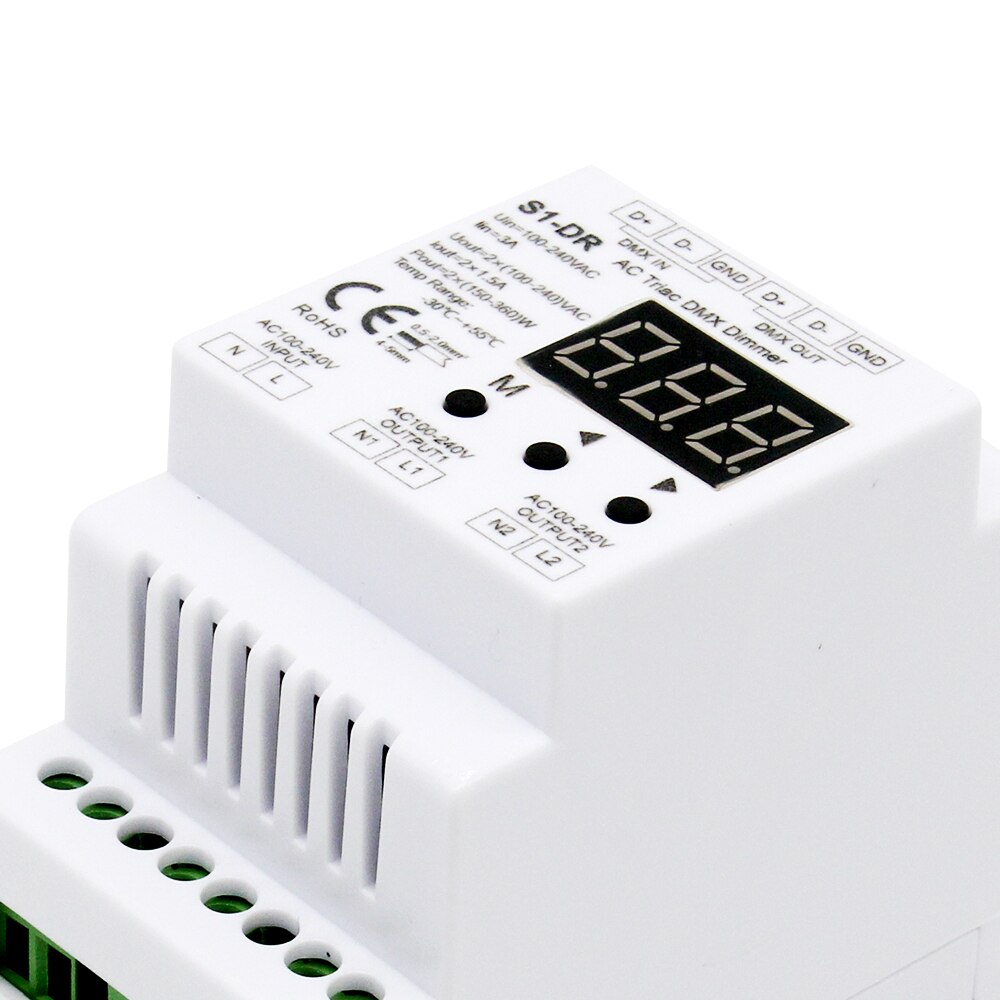 DMX512 Led Dimmer 220V 230V 110V 2 Kanaals Dimbare Ac Triac Rdm Dmx Controller Trailing Edge Din rail Lamp Licht Dimmer S1-DR
