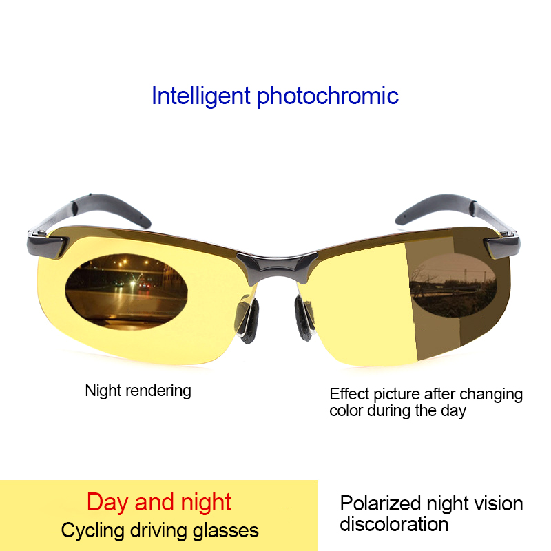 Photochromic Sunglasses Men/Women Polarized Driving Glasses Change Color Anti-Glare Day Night Vision Driving Fishing Sun Glasses: Blue / WHITE