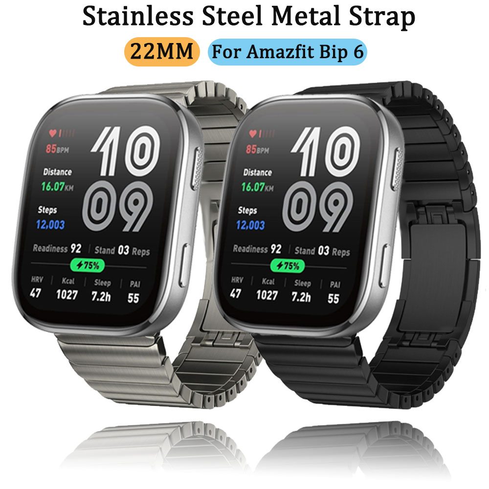 22mm- reim til amazfit bip 6 5 5 unity/gtr 2 3 4 metallrem i rustfritt stål til amazfit stratos/balance/cheetah rundt armbånd