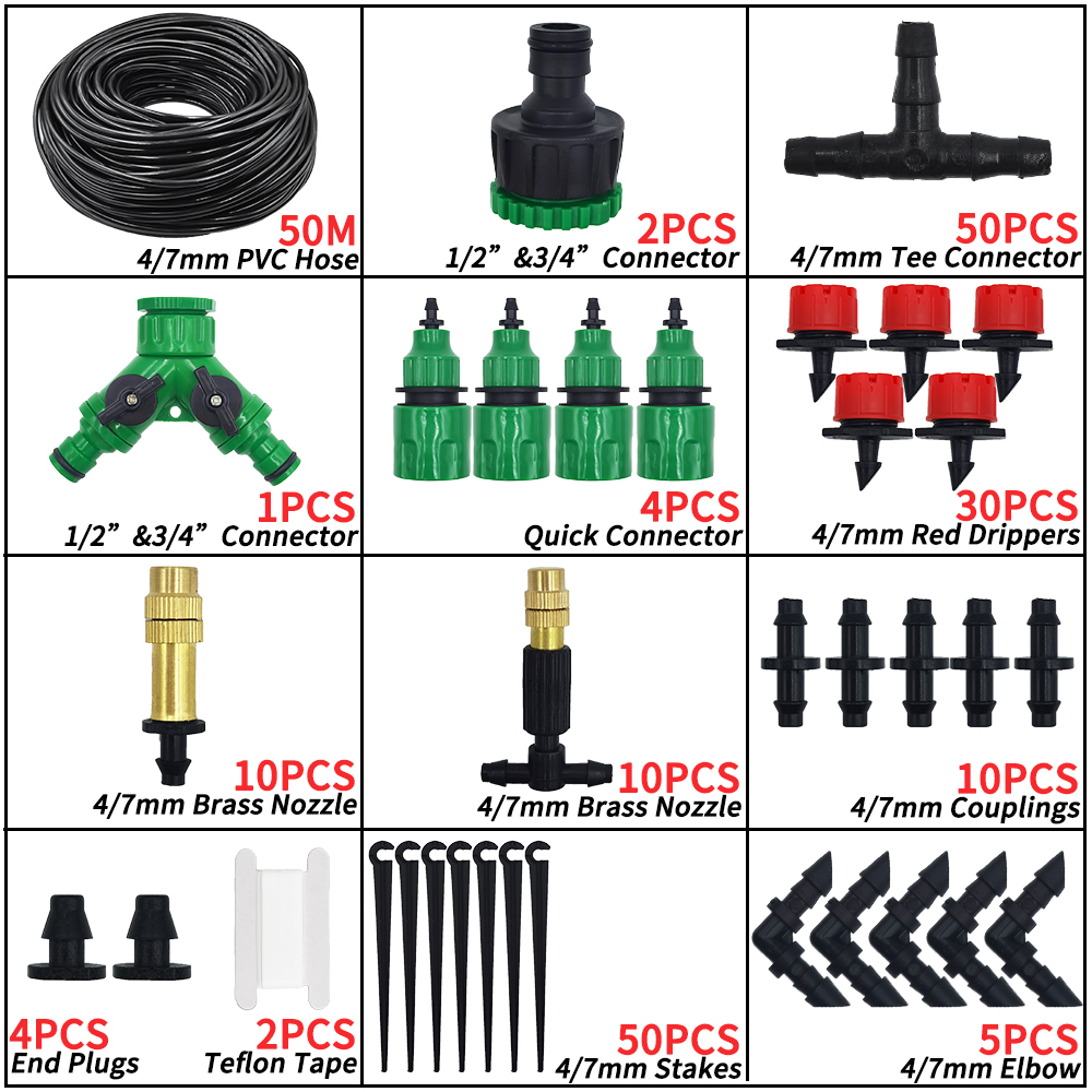 5-50M Giardino micro Irrigazione a goccia Sistema di irrigazione automatica kit controllore Timer Nebbia fai da te Raffreddamento a spruzzo per piante in vaso: nero