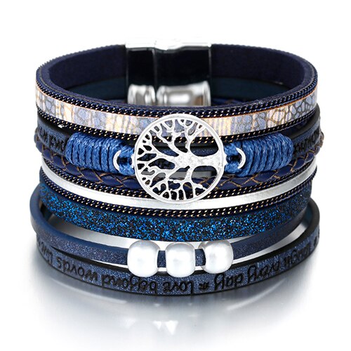 Flashbuy Life Tree Leather Bracelets For Women Bohemia Weave Multilayer Wide Wrap Bangles Jewelry: 2