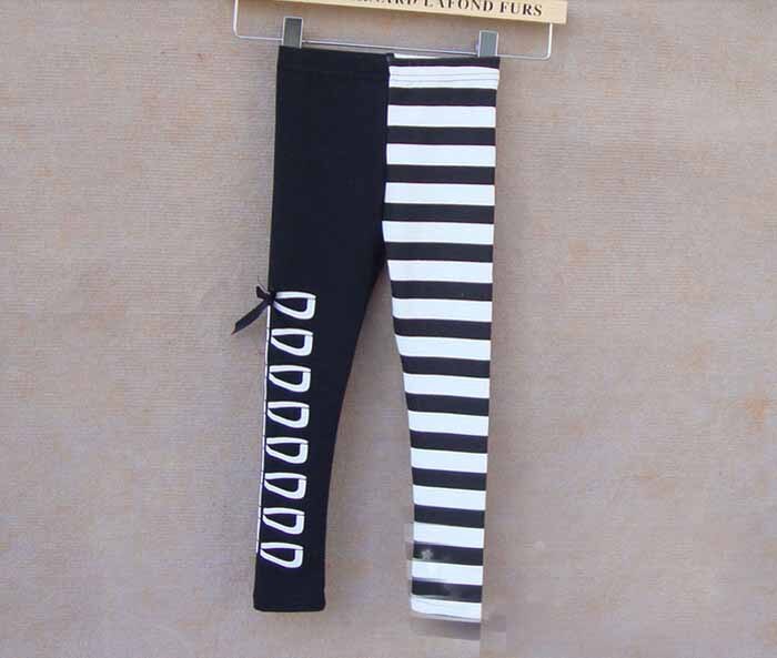 Leggins para niñas de primavera y otoño, pantalones bonitos para niñas, pantalones a rayas blancas y clásicas con lazo para 2 ~ 7 años: 2T