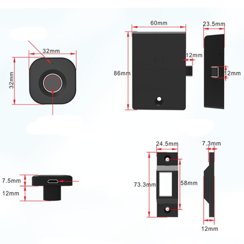 Slimme glazen deur Biometrisch vingerafdrukslot IC-kaartcode Afstandsbediening Telefoon App Kantoor Elektrisch slot Schuifopening (Color : Type2(One side wall
