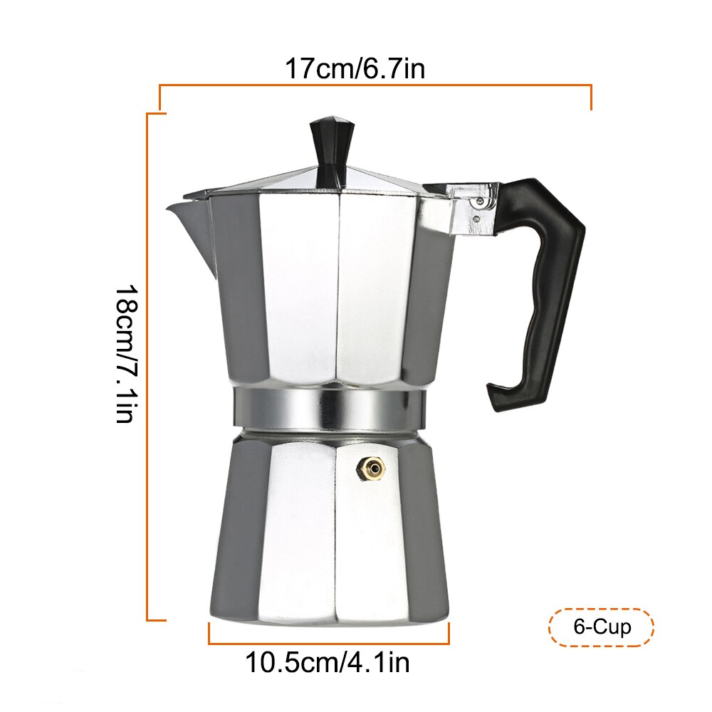 Homgeek kaffemaskine aluminium espresso kaffemaskine percolator kaffe kogeplader maker mokka pot 1 kop /3 kop /6 kop /9 kop /12 kop: 6 kop