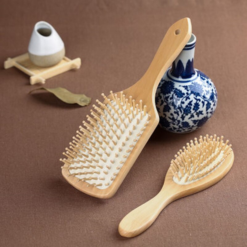 1 peine para el cuidado del cabello, cepillo de masaje con cojín de madera, peine de masaje antiestático para Spa, Airbag de bambú, peine para el cabello, promueve la circulación sanguínea