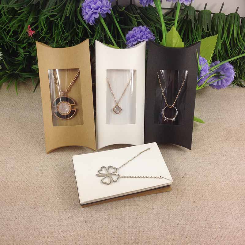 ZerongE jewelry 16x7.8x2.4cm DIY Pillow window box with necklace jewelry packing card white/kraft/black color pillow BOX