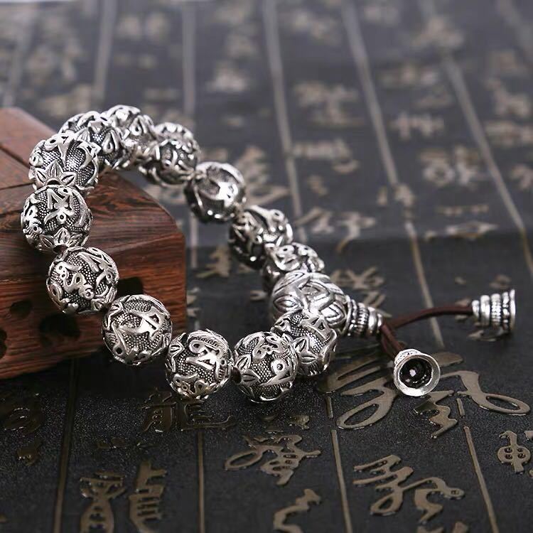 Tibetan Buddhism Brass Silver Plated Charm Rope Bracelet Men Six Words Tibetan Buddhism Plated Thai Lotus Beads Bracelet Women