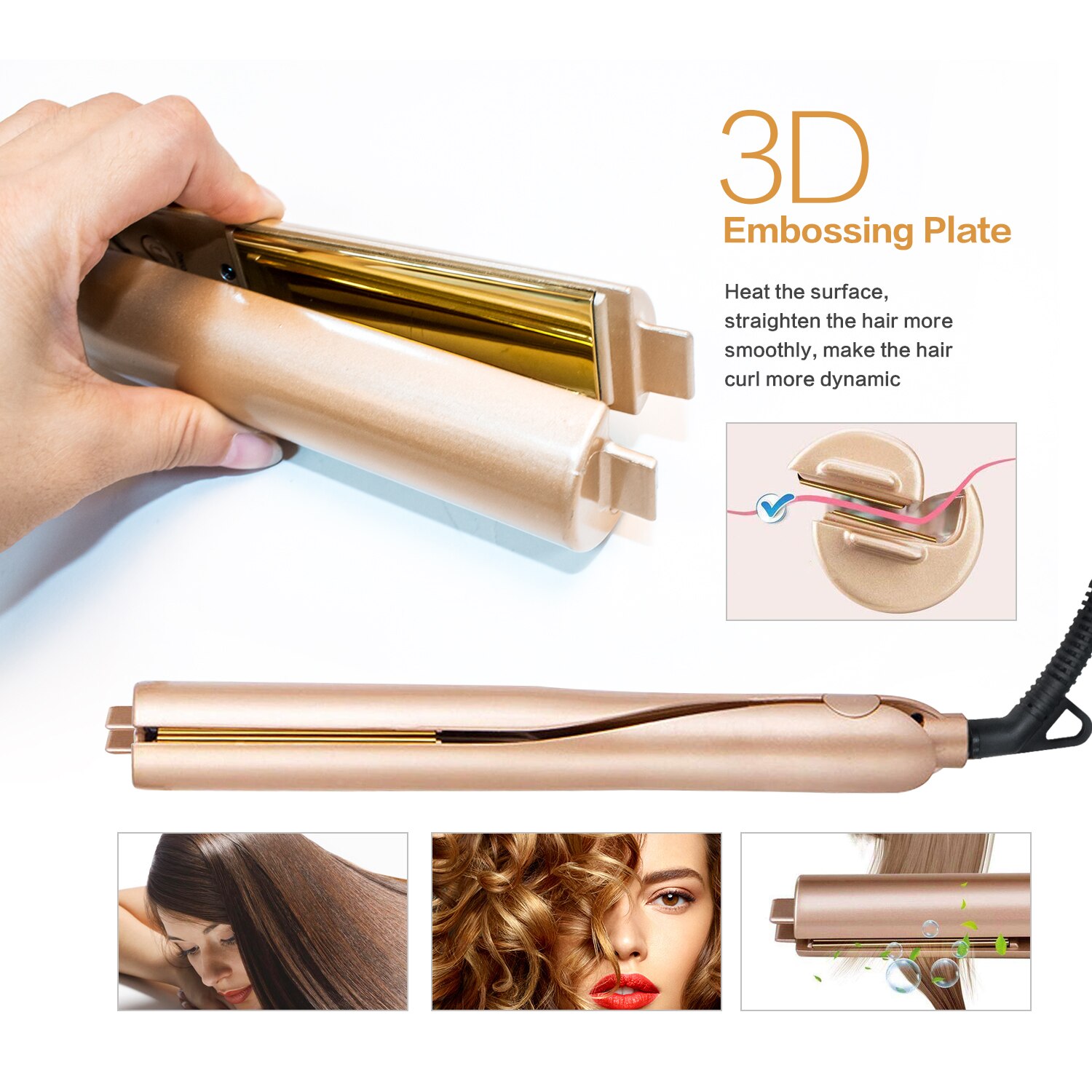 Twist Straightening Iron 2- in -1 Pro Hair Curler & Straightener with 3D Float Concave & Convex Titanium Flat Iron
