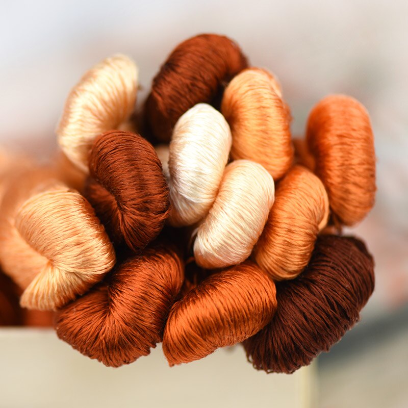 silk embroidery thread / 100% silk thread /hand embroidery embroider cross stitch/Reddish brown/12 gradient colors