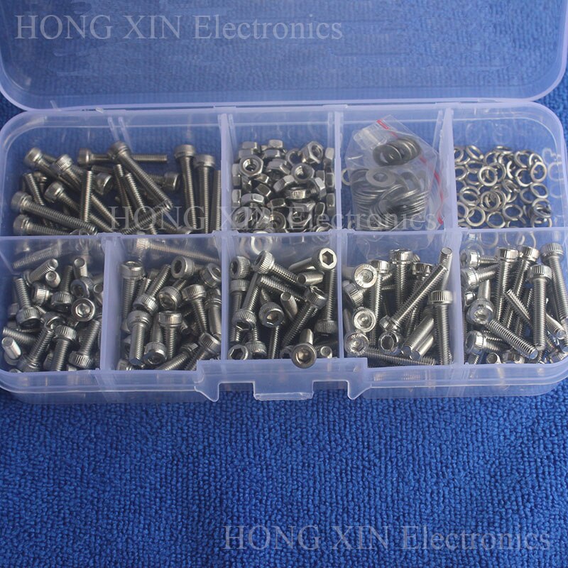 Kit d&#39;assortiment d&#39;écrous hexagonaux, vis à douille hexagonale en acier inoxydable 300 pièces/ensemble M3, 304