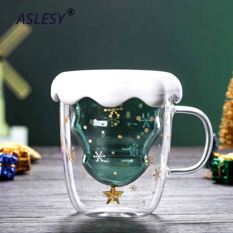 Kerstboom dubbelwandige glazen mokken koffiemok melk sap isolatie ster wensbeker schattig meisje kerstmis
