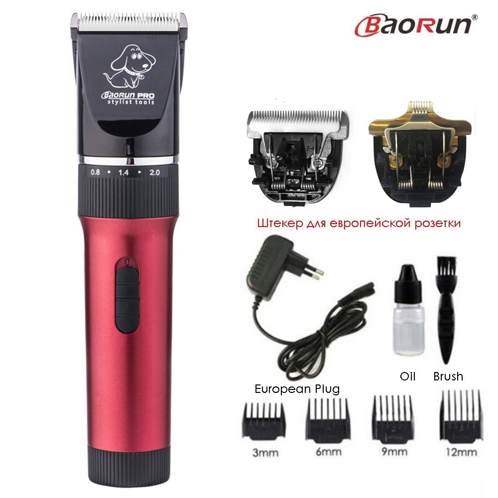 Pet Hair Trimmer Electric Rechargeable Cat Dog Clipper Grooming Cutters Powerful Shaver Machine For Animal 110-240V: Red Add A B Blade