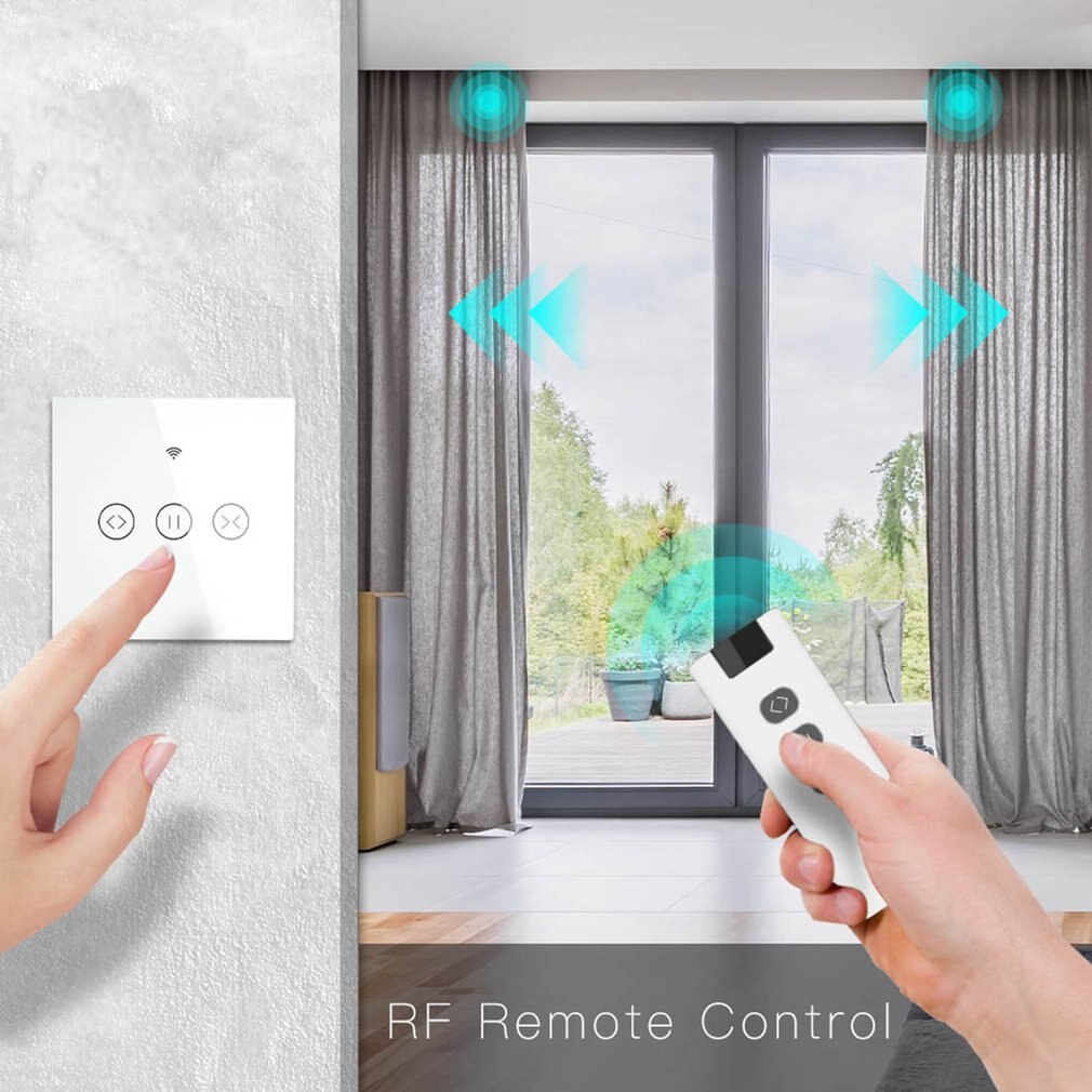 Wifi-Rf Smart Touch Gordijn Schakelaar, Jaloezieën Rolluik Deur Schakelaar, Rf Afstandsbediening, meerdere Switches Alexa / //Wit