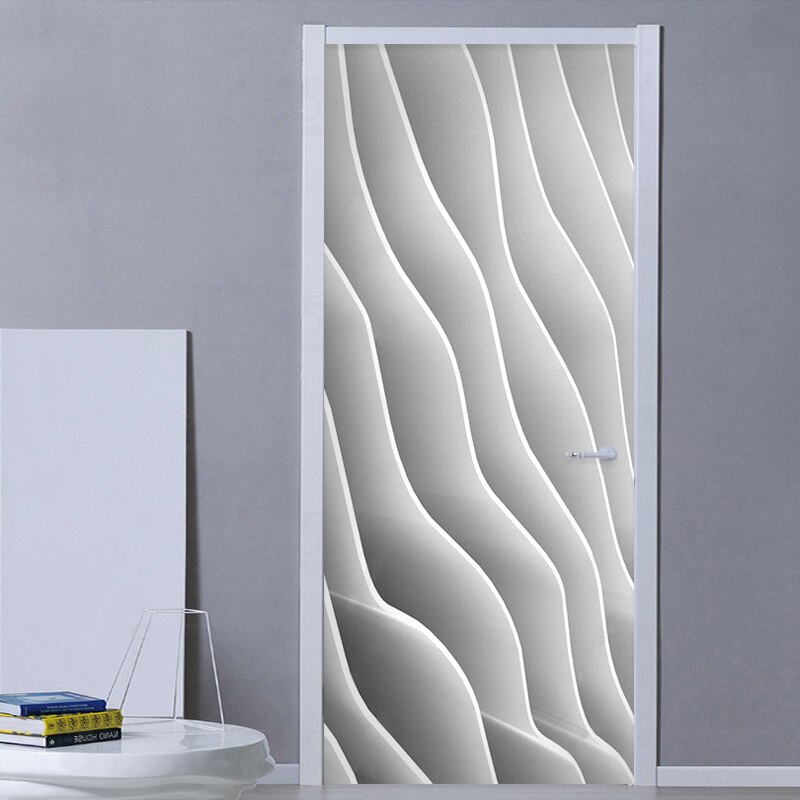 Moderne Abstracte Lijn Deur Sticker 3D Creatieve Streep Geometrische Behang Woonkamer Deur Poster Pvc Zelfklevende Muurstickers