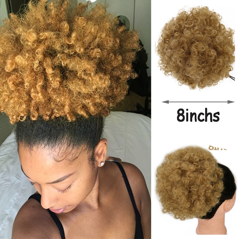 HOUYAN Short Kinky Curly Drawstring Bun Afro Black Red African American Bun Hair 1pc Synthetic Fluffy Curly Hair: 4/30HL